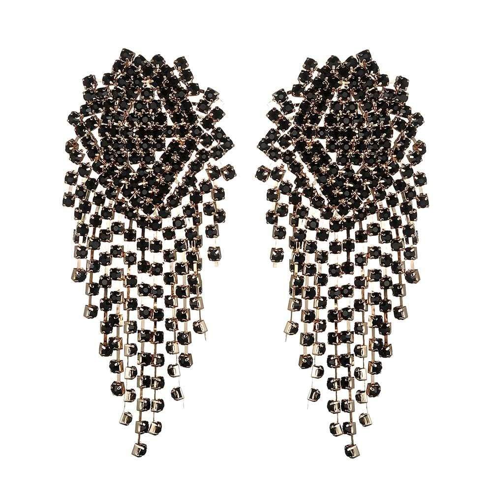 Kinky Cloth 200000168 Black Large Rhinestone Dangle Earrings