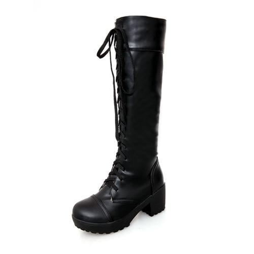Kinky Cloth 200000998 Black / 10 Large Size Lace-Up Knee High Boots
