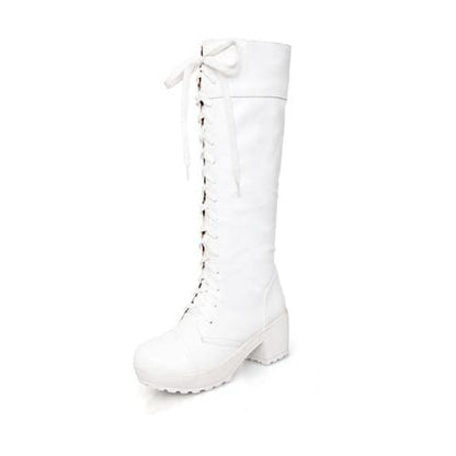Kinky Cloth 200000998 White / 10 Large Size Lace-Up Knee High Boots