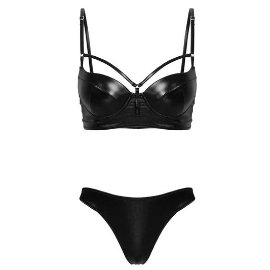 Kinky Cloth Black / S Latex Leather Bikini Set