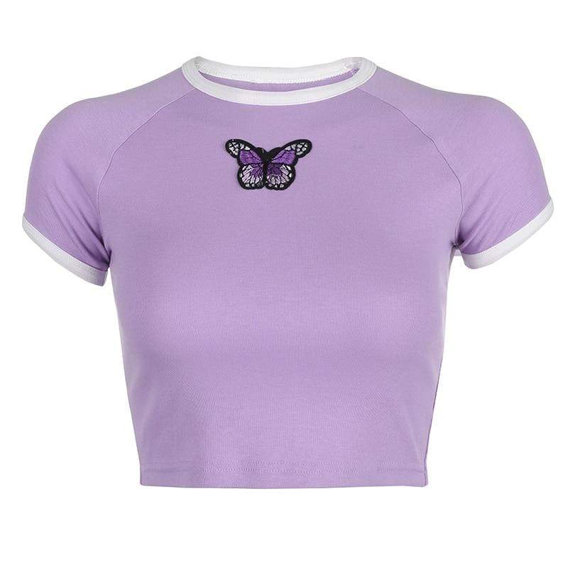 Kinky Cloth 200000791 Lavender / L Lavender Butterfly Crop Top T-Shirt