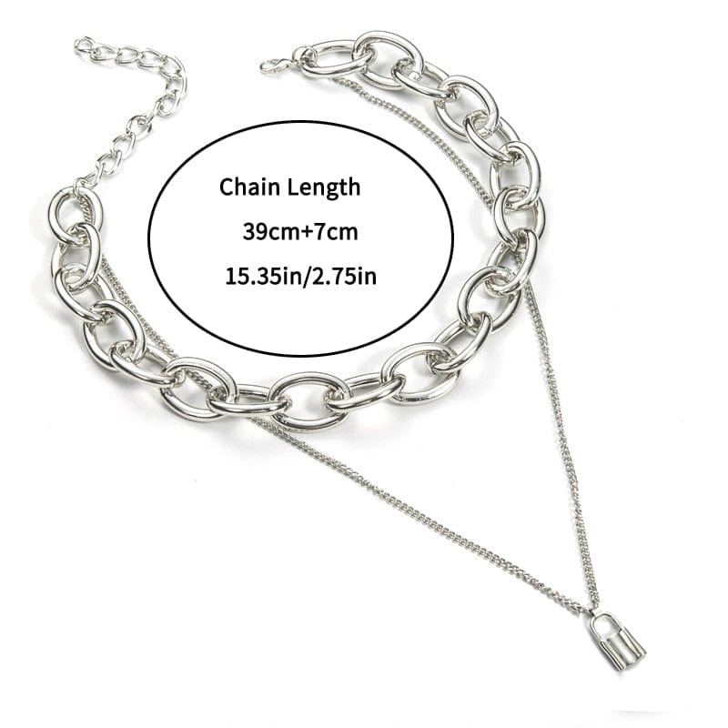 Kinky Cloth Layered Chain Necklace Lock Pendant