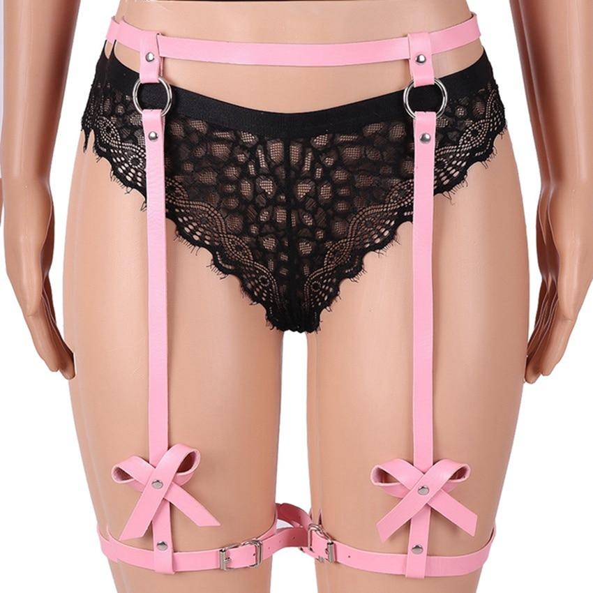 Kinky Cloth 200001886 Pink Leather Bow Garter Belt Leg Harness