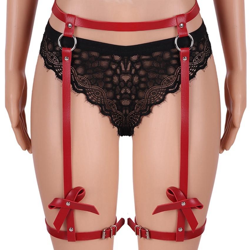 Kinky Cloth 200001886 Red Leather Bow Garter Belt Leg Harness