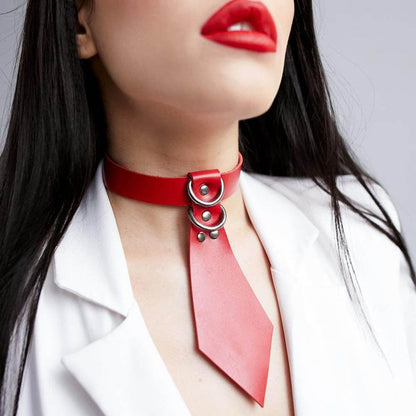 Kinky Cloth Red / One Size Leather Necktie Gothic Choker