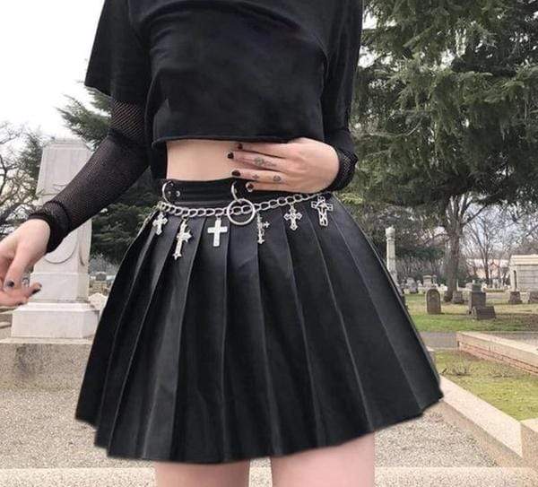 Leather Short-Skirt Pleated Skater