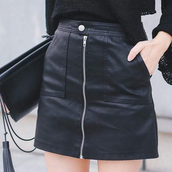Leather Zip Front PU Skirt