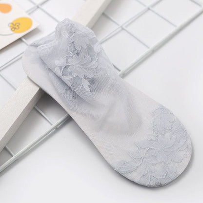 Kinky Cloth Grey / One Size Leaves Lace See Through Socks