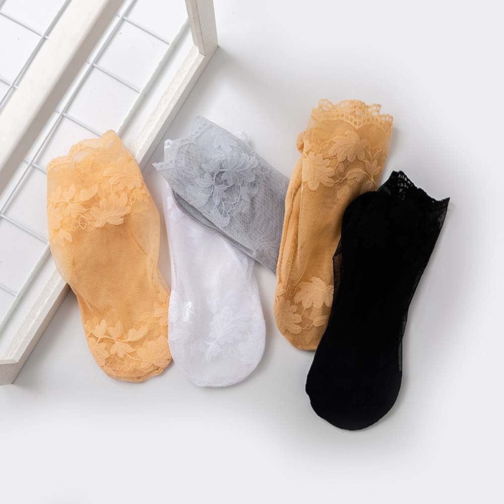 Kinky Cloth Leaves Lace See Through Socks