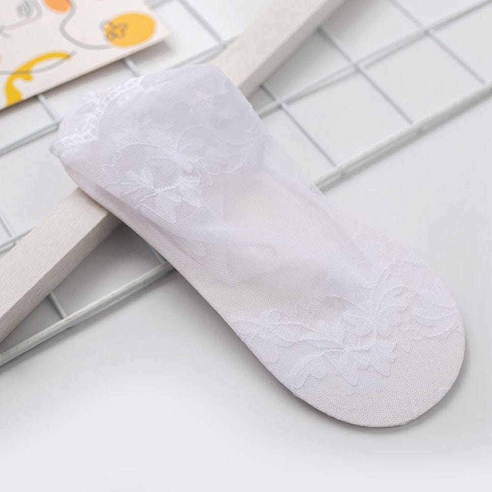 Kinky Cloth White / One Size Leaves Lace See Through Socks