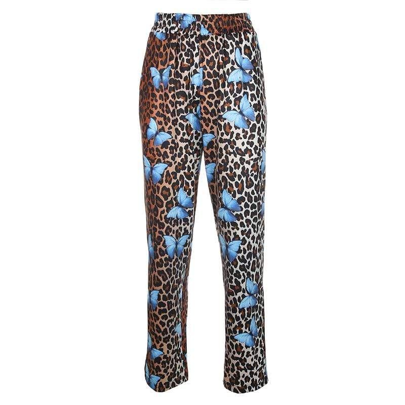 Leopard Butterfly Print Wide Leg Pants