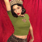 Kinky Cloth 200000791 Leopard Print Patchwork Heart Ribbed T-Shirt