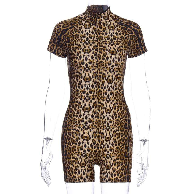 Leopard Print Zipper Bodysuit