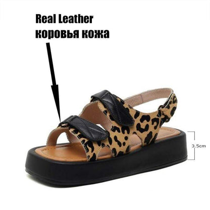 Kinky Cloth Leopard Real Leather Platform Sandals