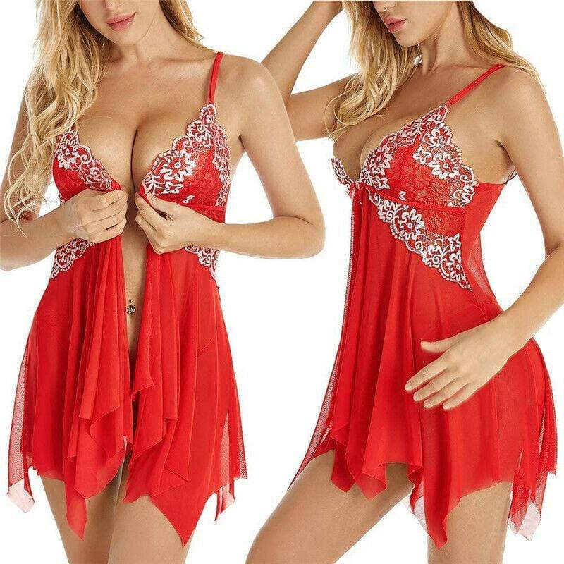Kinky Cloth 200001895 Bright Red / S Lingerie Mesh Floral G-string Nightdress
