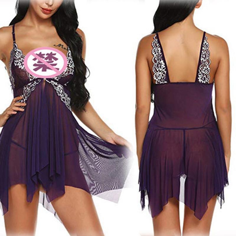 Kinky Cloth 200001895 Deep Purple / S Lingerie Mesh Floral G-string Nightdress