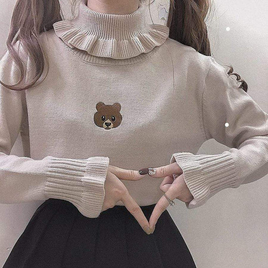 Kinky Cloth 200000373 Light Brown / M Lolita Bear Turtleneck Sweater