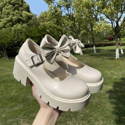Kinky Cloth Beige / 4.5 Lolita Bowknot Chunky Shoes