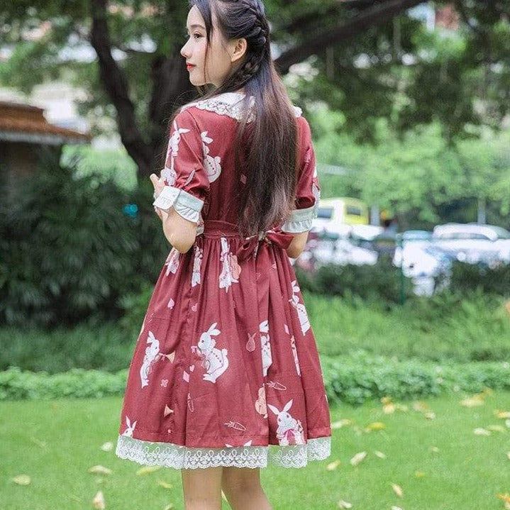 Kinky Cloth Red Long Sleeves / S Lolita Bunny Dress