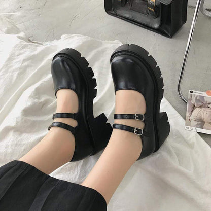 Kinky Cloth Matte Black / 4.5 Lolita Double Strap Shoes