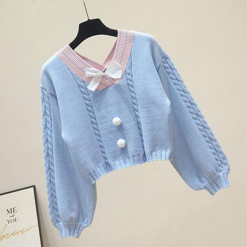 Kinky Cloth 200000373 Blue / One Size Lolita Knitted Sweater with Bow