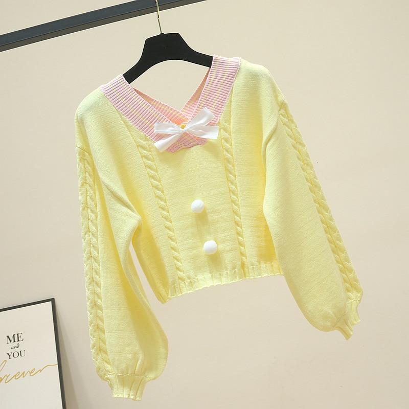 Kinky Cloth 200000373 Yellow / One Size Lolita Knitted Sweater with Bow