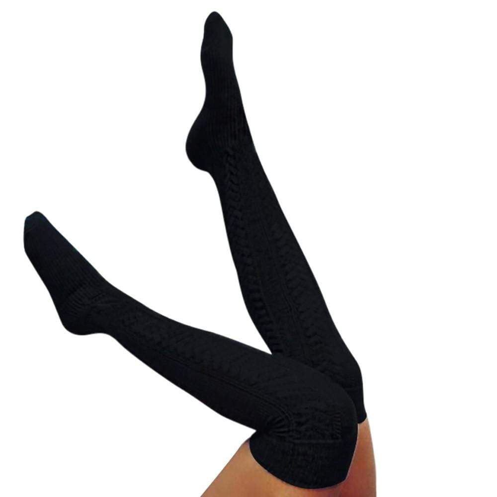 Kinky Cloth Black Long Cotton Thigh High Socks