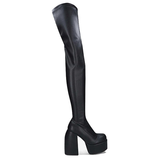 Kinky Cloth Black / 34 Long Knee-High Platform Boots