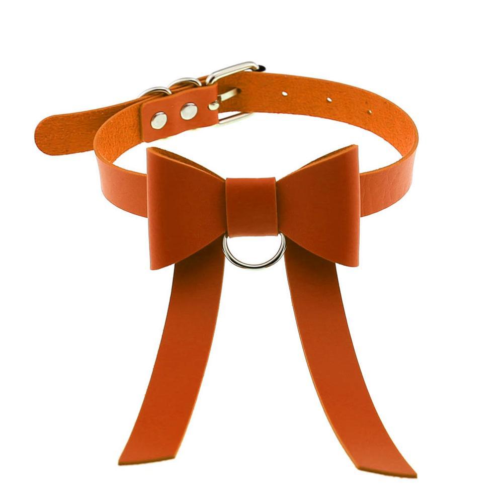 Kinky Cloth 200000162 Orange Long PU Leather Bowknot Choker
