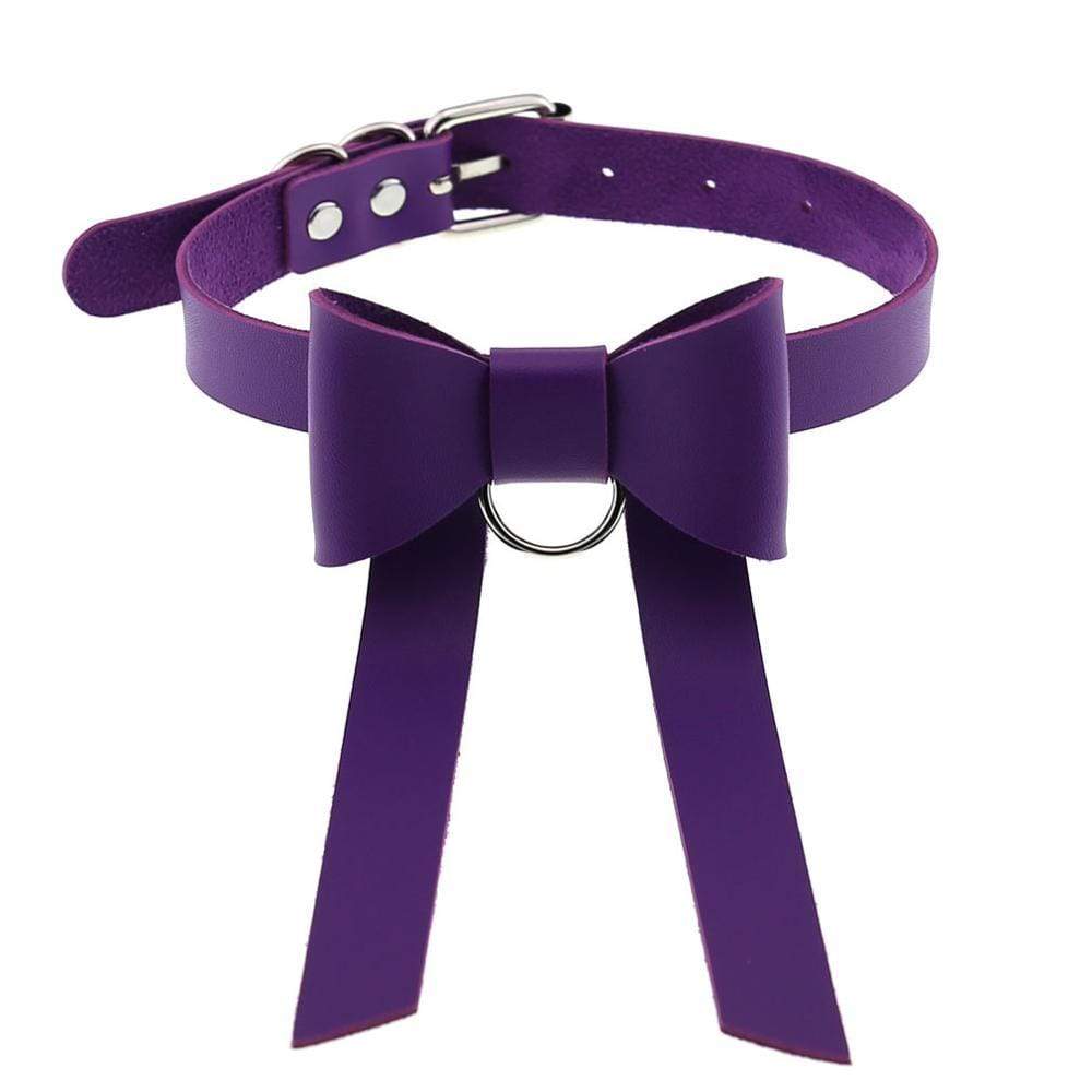 Kinky Cloth 200000162 Purple Long PU Leather Bowknot Choker