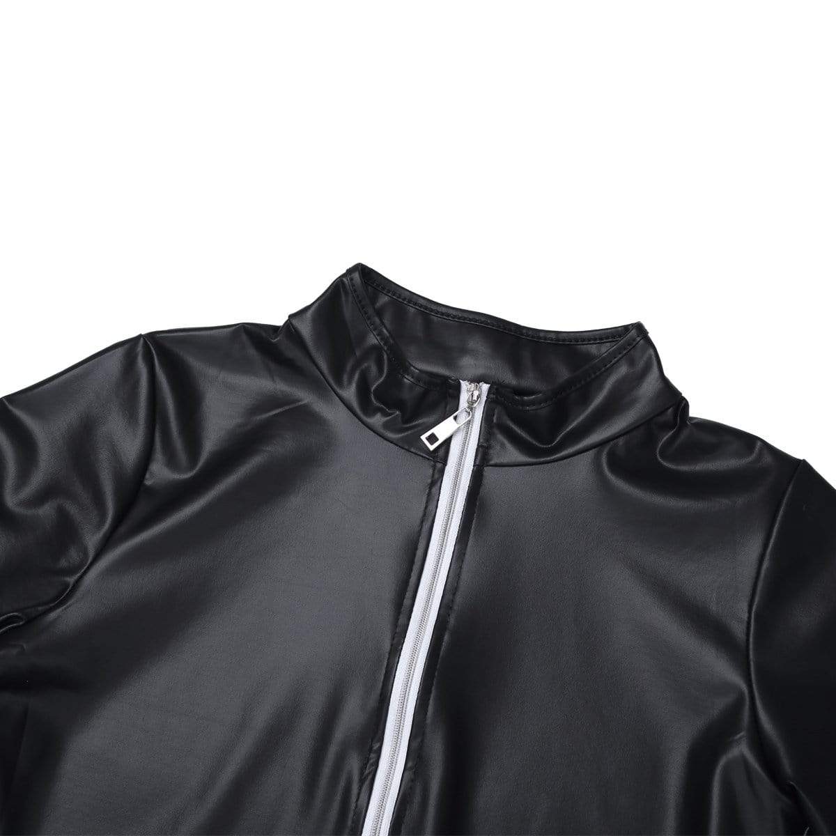 Long Sleeve Full Zippered Leather Bodysuit