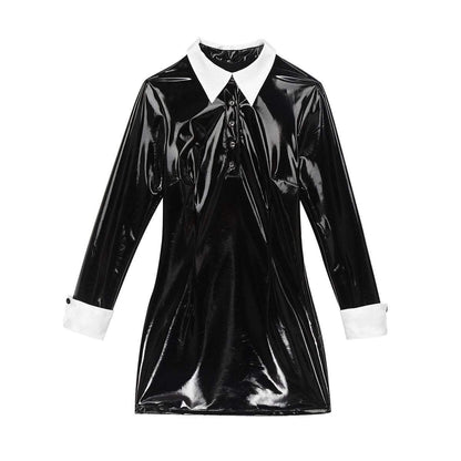 Long Sleeve Mini Leather Bodycon Dress
