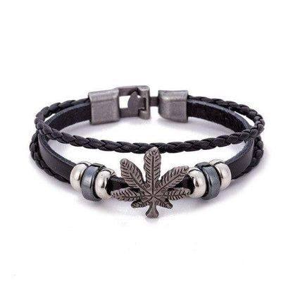Kinky Cloth Black Marijuana Leaf Wristband Bracelet