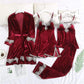 Maroon Velvet Lace Pajama Set (4 piece)