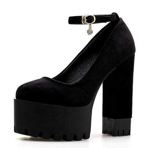 Black Sexy Chunky High Heels Buckle Strap Cut Out Leather Dress Pumps  Sandals mary jane shoes Female sexy fashion buty damskie