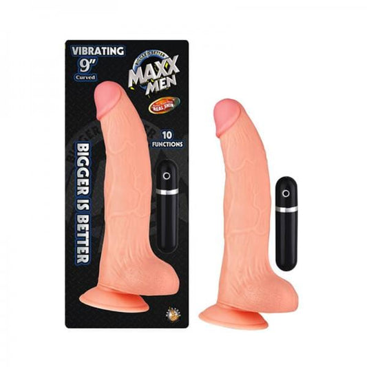 Nasstoys Vibrators Maxx Men Vibrating 9 inches Curved Dong Beige