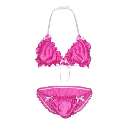 Kinky Cloth 200001799 Hot Pink / L Men's Shiny Ruffle Lingerie Set