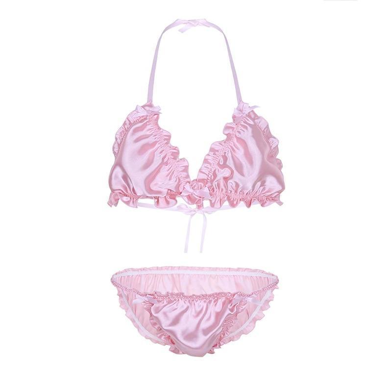 Kinky Cloth 200001799 Pink / L Men's Shiny Ruffle Lingerie Set