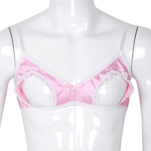 Kinky Cloth Pink / M Men's Sissy Open Lace Bra
