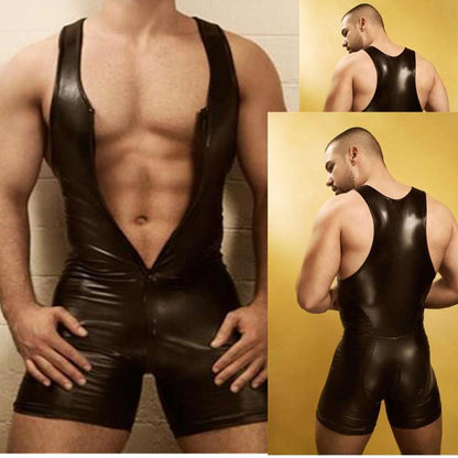Kinky Cloth 200001800 Black / S Men Wet Look Leather Bodysuit