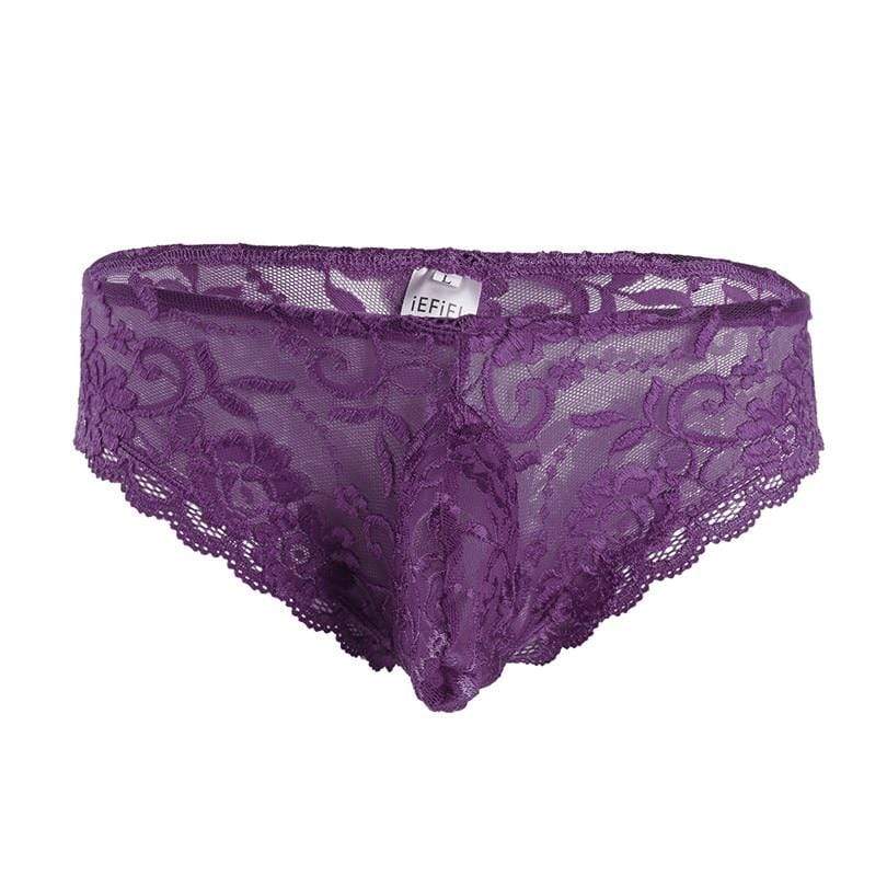 Kinky Cloth 200001799 Purple / M Mens Floral Lace Bulge Pouch Brief