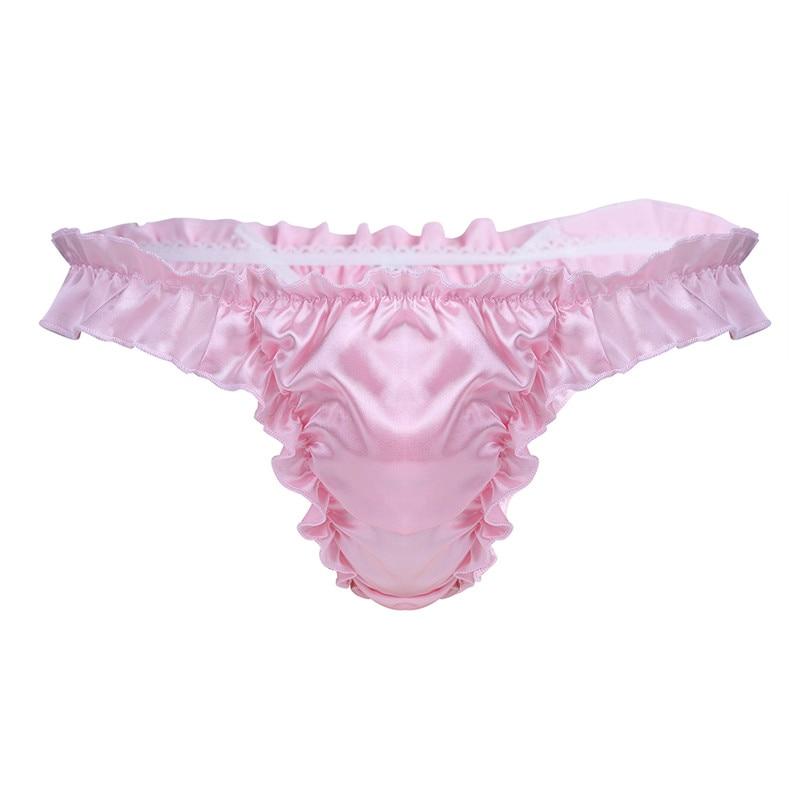 Kinky Cloth 200001799 Pink / M Mens Satin Frilly Bikini Brief