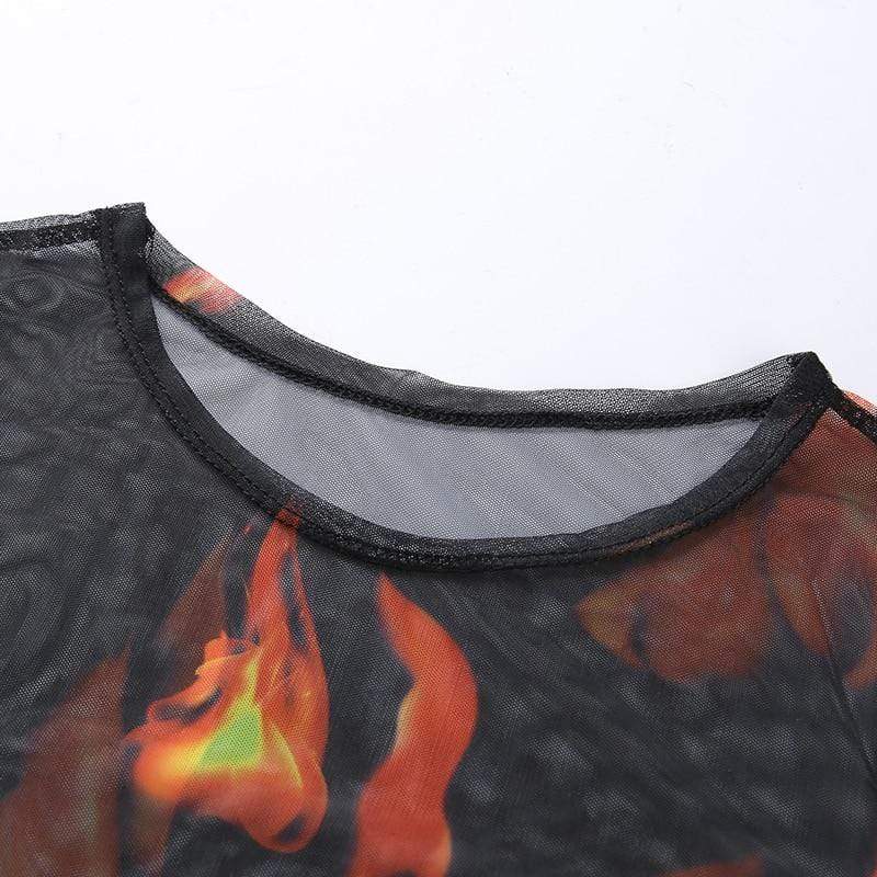 Kinky Cloth 200000791 Mesh Flame Long Sleeve Crop Top