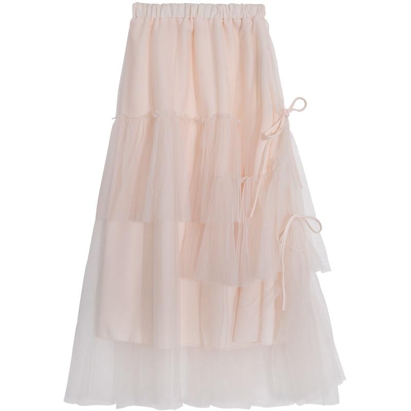 Kinky Cloth 349 Beige / S Mesh Tulle Long Skirt