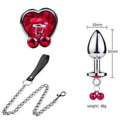 Kinky Cloth Accessories M-red Metal Plug with Leash