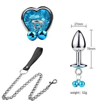 Kinky Cloth Accessories S-blue Metal Plug with Leash