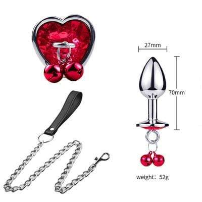 Kinky Cloth Accessories S-red Metal Plug with Leash