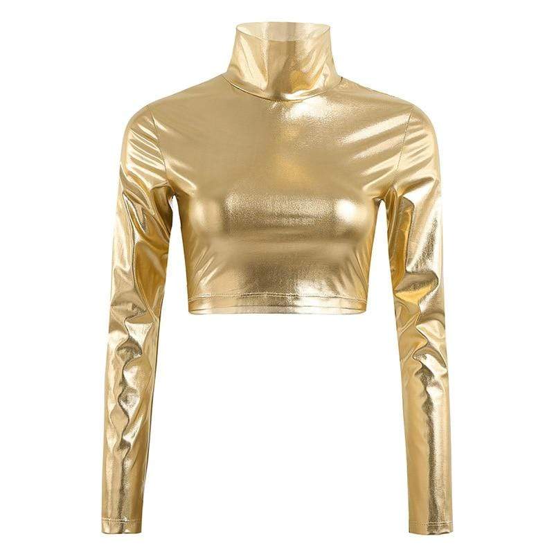 Kinky Cloth 200000791 Gold / S Metallic Long Sleeve Crop Top