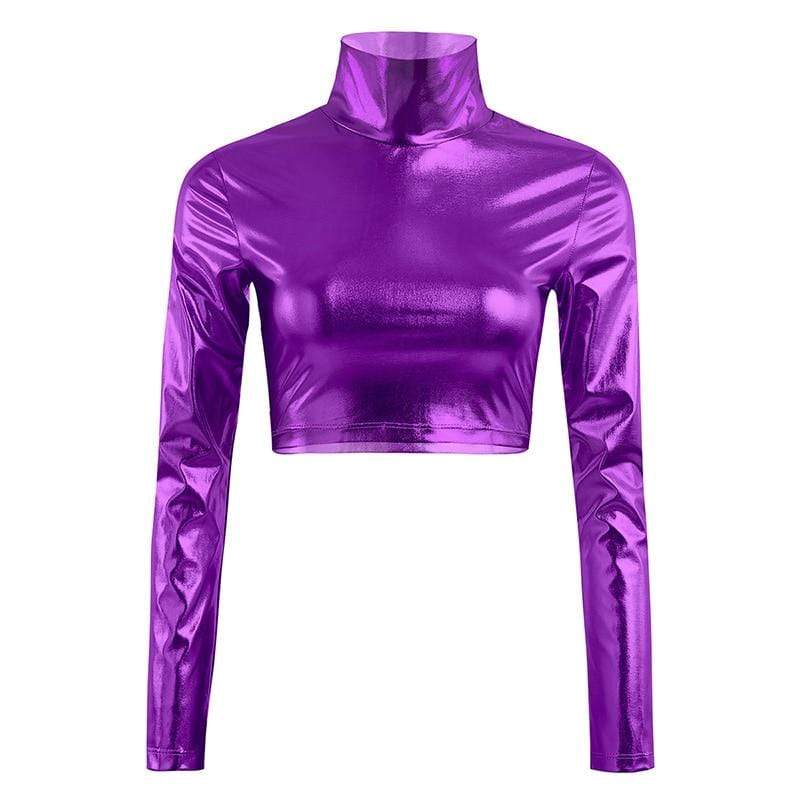 Kinky Cloth 200000791 Purple / S Metallic Long Sleeve Crop Top