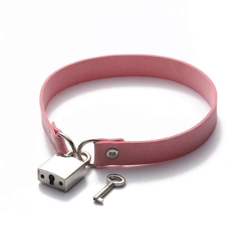 Kinky Cloth 200000162 Pink Metallic Padlock Collar Choker